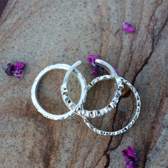 Boho Silver Band Rings Set of 3 - Picture 3 of 3